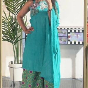 Teal Embroidered Kurta Set